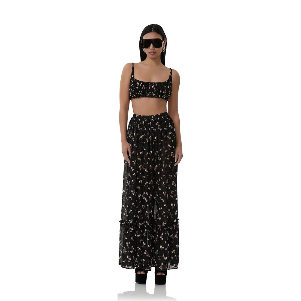 New AFRM Skirt Xs Floral Print Allegra Ditsy Ruffle Maxi Semisheer Chiffon Skort